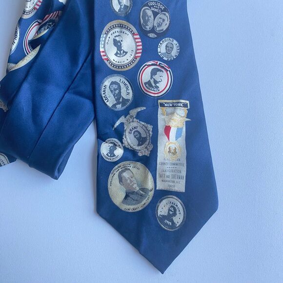 Men's Museum Artifacts Silk President‎ Metal Buttons Navy Blue Neck Tie America - Picture 1 of 3